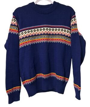 Vintage Norsewear New Zealand 100% Wool Sweater M Fair Isle Nordic Ski Navy Flaw